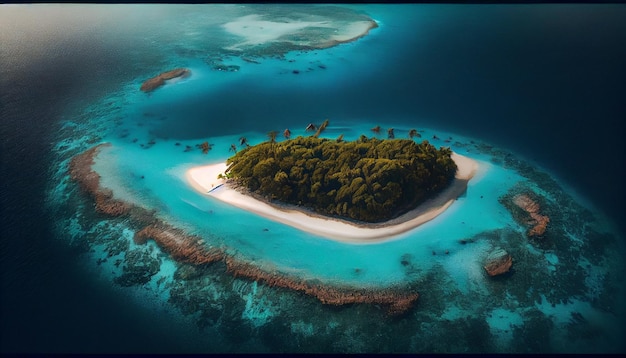 Isola tropicale con palme e laguna blu generativa ai