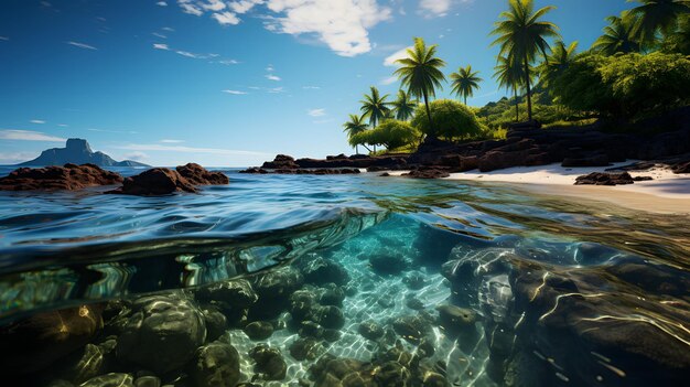 Isola tropicale con palme Seascape 3d rendering