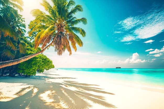 Isola tropicale delle Maldive con bellissima spiaggia e mare pulito