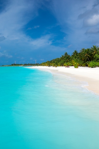 Isola tropicale delle Maldive con spiaggia di sabbia bianca e mare