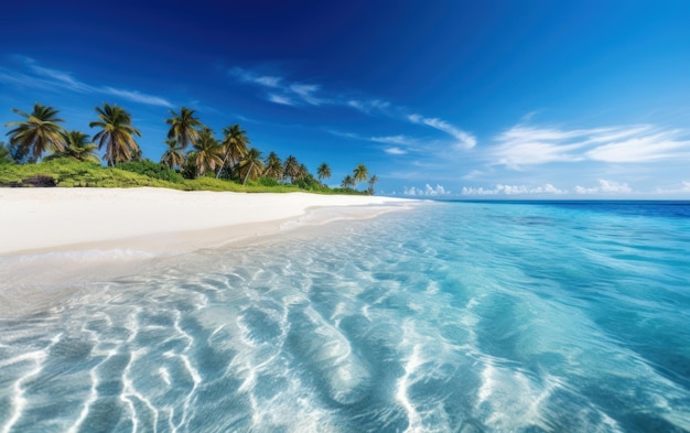 Isola tropicale di Palm Beach con spiaggia di sabbia bianca e cielo blu chiaro