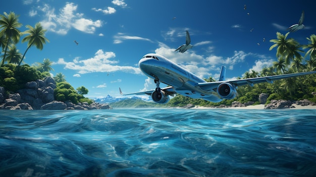 isola tropicale e aereo nell'oceano