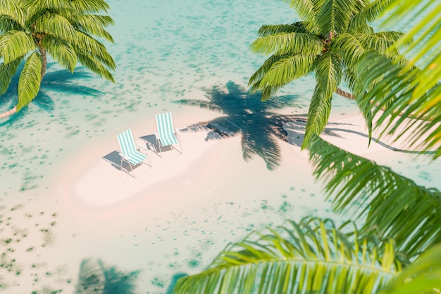 Isola tropicale isolata con palme e sedie a righe