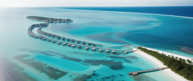 Isola tropicale nell'oceano con palme e sabbia bianca IA generativa