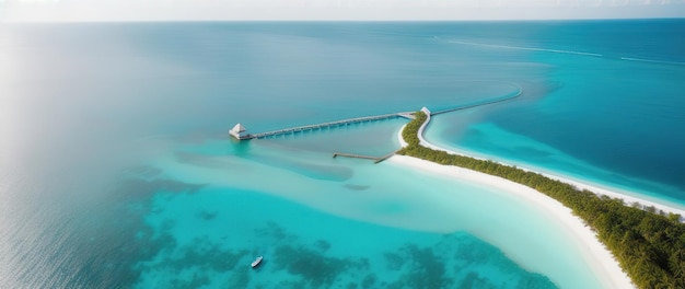 Isola tropicale nell'oceano con palme e sabbia bianca IA generativa