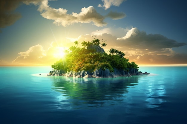 Isola tropicale tramonto mare Genera Ai