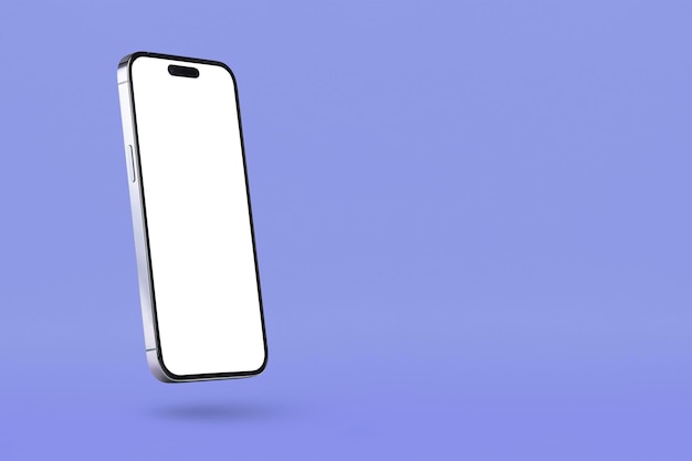 Isolare il telefono con uno schermo bianco per inserire nel progetto un nuovo cellulare su fondo viola