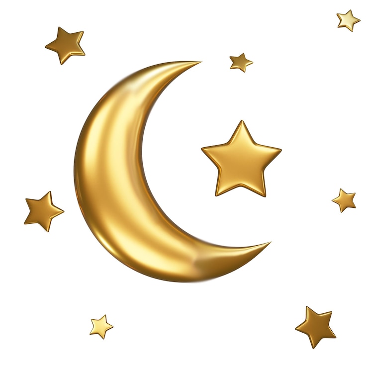 Photo isolated 3d render gold moon and star for decoration inviration or poster for ramadan kareem holiday