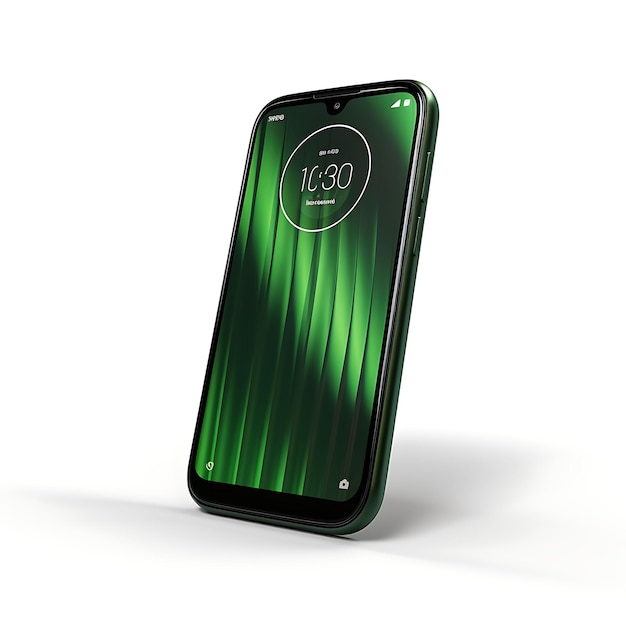 Isolato da Motorola Moto G7 Power Smartphone Vista laterale con enfasi sullo sfondo bianco pulito