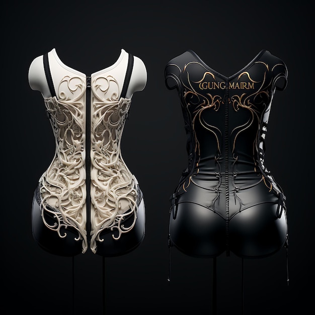 Isolato di Bustiers Structured Fabric Satin Corset Like Design on Black White Blank Clean Fashion