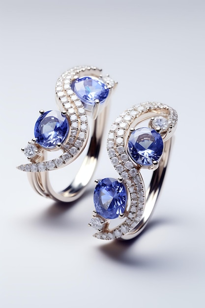 Isolato di Tanzanite e anelli di diamante Anelli circolari in oro bianco di Tan Design Creative Concept