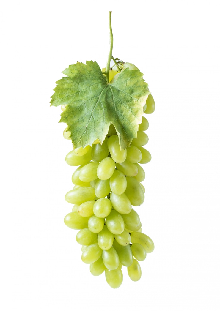 Foto isolato sano dell'alimento verde della frutta dell'uva su bianco