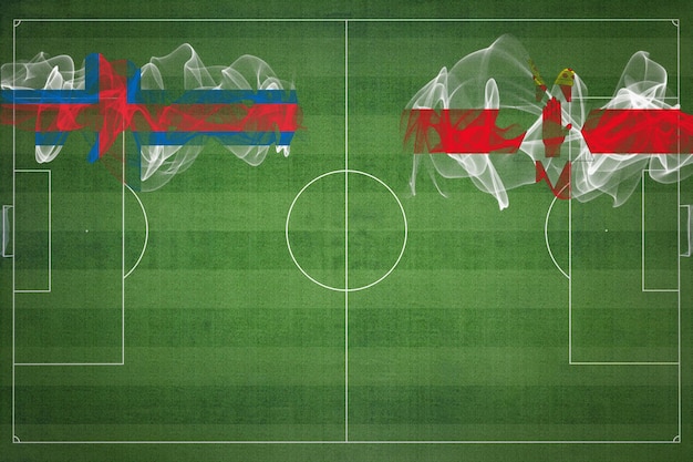 Isole Faroe vs Irlanda del Nord Partita di calcio colori nazionali bandiere nazionali campo da calcio partita di calcio Concetto di concorrenza Copia spazio