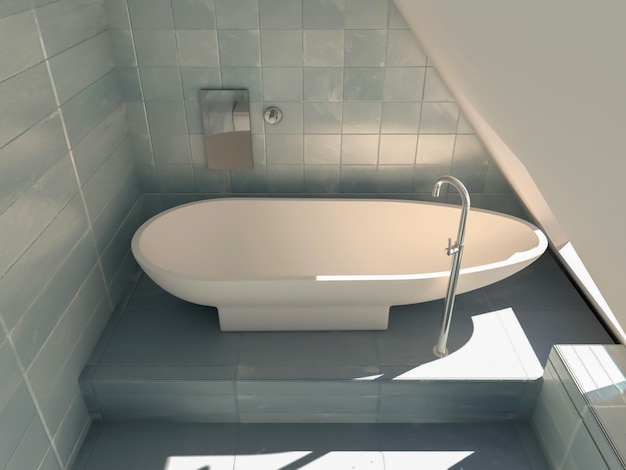 ispirazione per il rendering 3d dell'interior design del bagno moderno unico