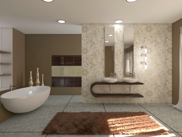 ispirazione per il rendering 3d dell'interior design del bagno moderno unico