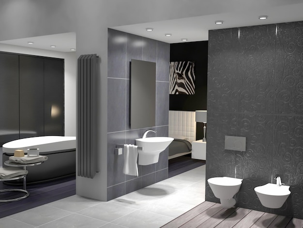 ispirazione per il rendering 3d dell'interior design del bagno moderno unico