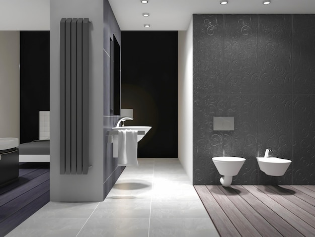 ispirazione per il rendering 3d dell'interior design del bagno moderno unico