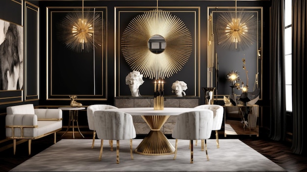 Ispirazione per l'interior design della bellezza della sala da pranzo in stile Art Déco Glam