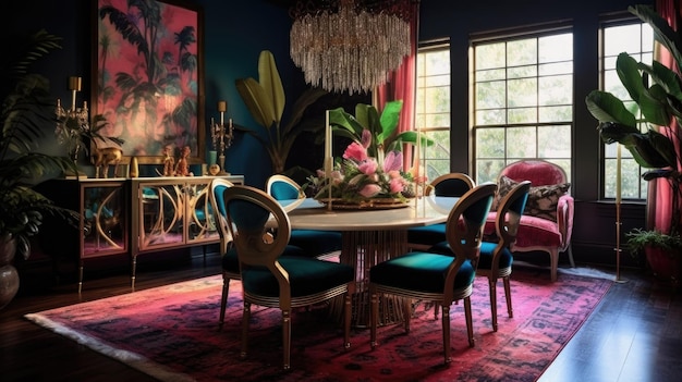 Ispirazione per l'interior design della bellezza della sala da pranzo in stile Eclectic Glam