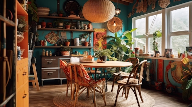 Ispirazione per l'interior design della bellezza della sala da pranzo in stile eclettico boemo