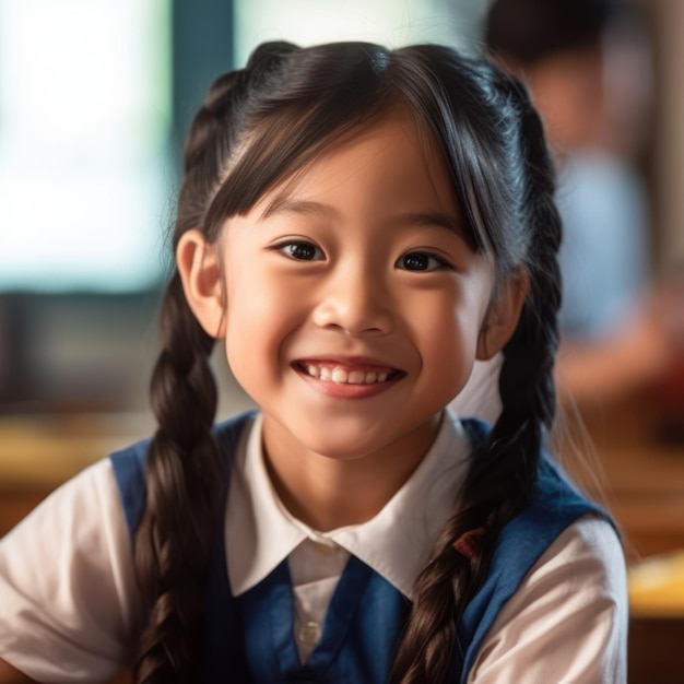 Istruzione delle ragazze asiatiche La bella ragazza asiatica felice sta sorridendo