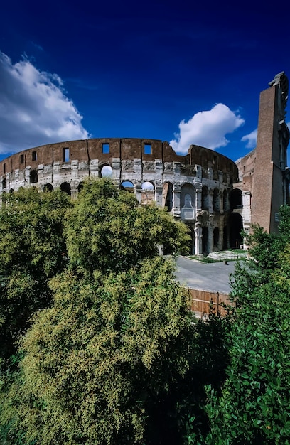 Italia, Lazio, Roma, vista del Colosseo Romano (Anfiteatro Flavio), costruito nell'80 d.C., fu il più grande anfiteatro dell'Impero Romano.