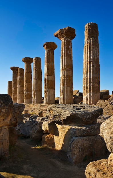 Italia Sicilia Agrigento Valle dei Templi Greci Colonne del Tempio di Ercole