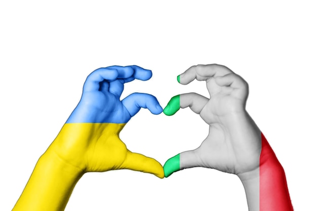 Italia Ucraina Cuore, gesto della mano che fa cuore, prega per l'Ucraina