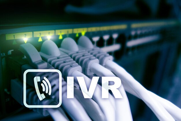 IVR Concetto di comunicazione con risposta vocale interattiva Sala server