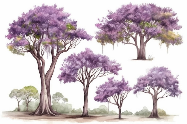 Jacaranda Trees Forest Pack Una collezione disegnata a mano IA generativa