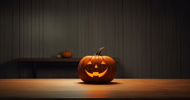 Jack lanterna sul tavolo notte di Halloween candele accese sfondo di Halloween