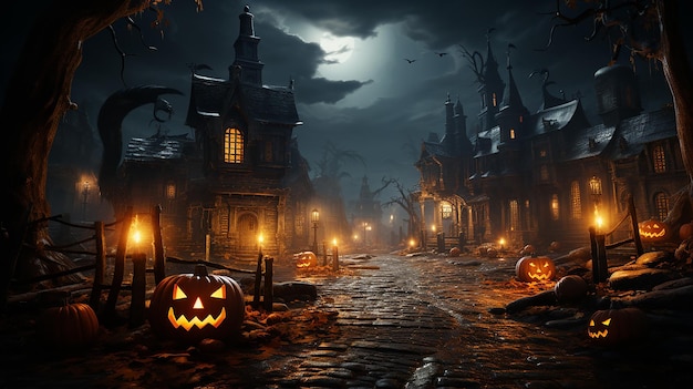 Jack O' Lanterns In Graveyard In The Spooky Night Halloween Sfondo splendidamente realizzato con