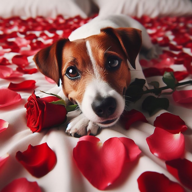 Jack Russell cane a letto con Flowers 5