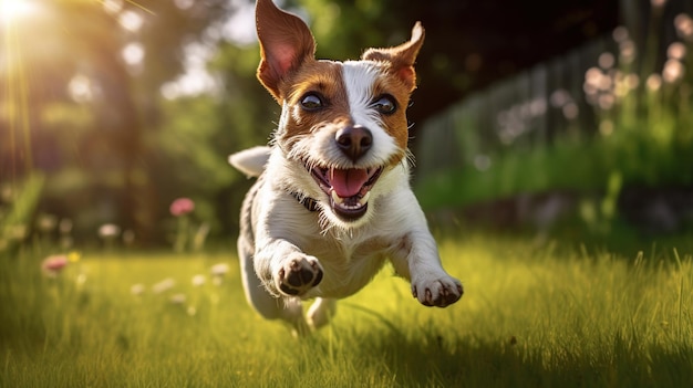 Jack Russell Terrier cane che corre sull'erba IA generativa