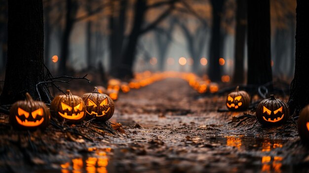 Jacko'Lanterns in una foresta spettrale IA generativa