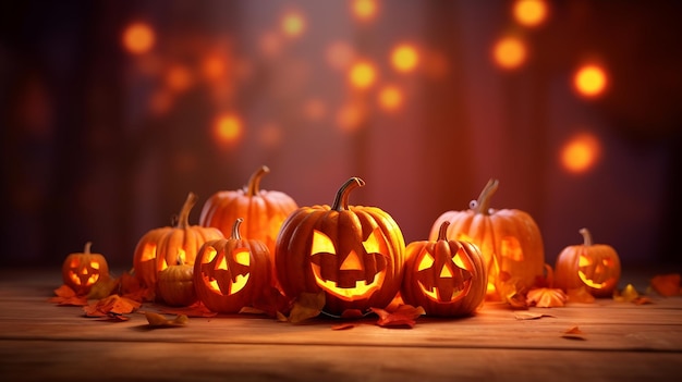 Jacko'Lanterns sul tavolo di legno