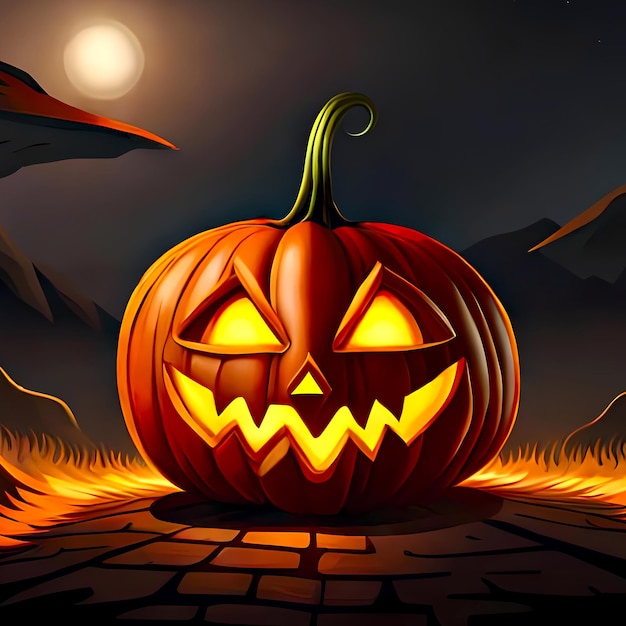 Jackolantern Halloween lampadina zucca close-up Illustrazione generativa di IA in stile cartone animato