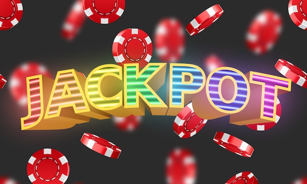 Jackpot sign with realistic casino chips . Casino concept. 