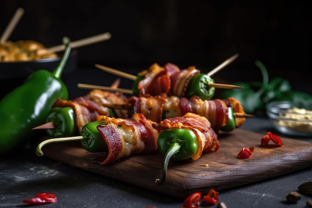 Jalapeno popper con formaggio e pancetta su spiedino creato con ai generativo