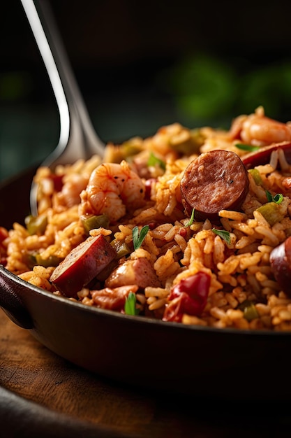 Jambalaya creolo americano e piatto di riso cajun generativo ai