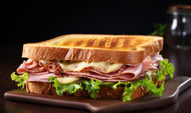 Jambon beurre fatto in casa panino con formaggio e prosciutto su una tavola di legno rustico