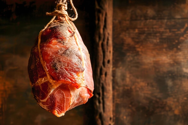 Jamon appeso al gancio Produzione tradizionale della fattoria del prosciutto