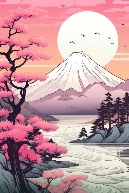 Japan vista del monte Fuji e della pagoda Chureito Generative ai