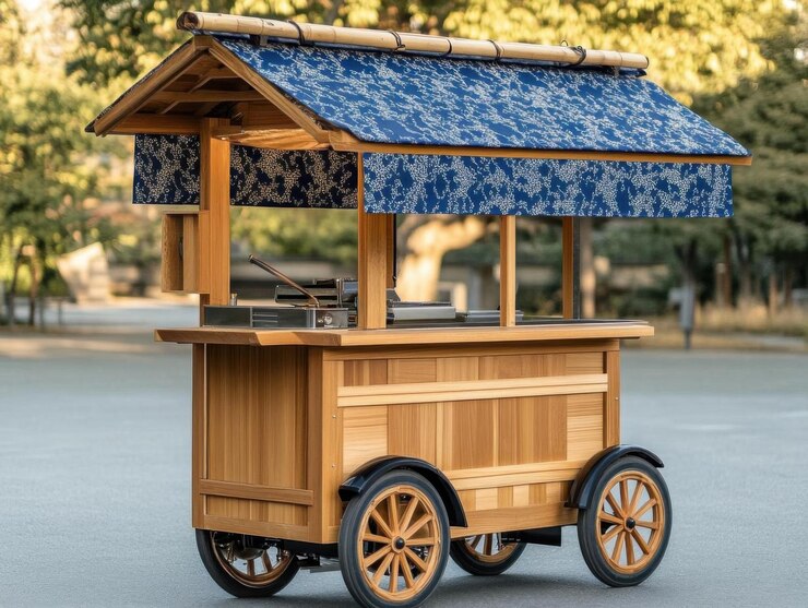 Japanese Style Wooden Food Cart Mobile Concession Stand
