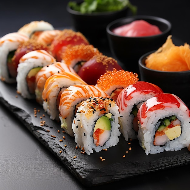 Japanize cibo pesce sushi salmone riso cibo moderno caviale fiori decorazione maki