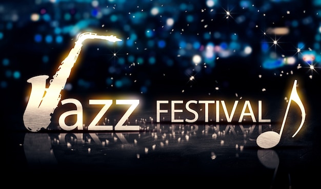 Jazz Festival Sassofono Argento Città Bokeh Star Shine Blu 3D