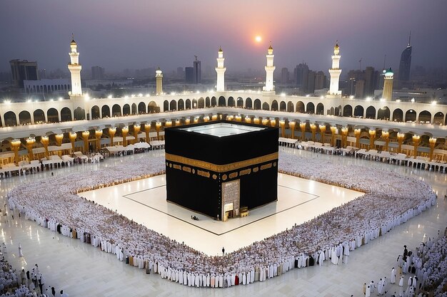 Jeddah Arabia Saudita 27 febbraio 2023 Pellegrini musulmani alla Kaaba nella Moschea Haram della Mecca Arabia Saudita al mattino eseguendo l'umrah