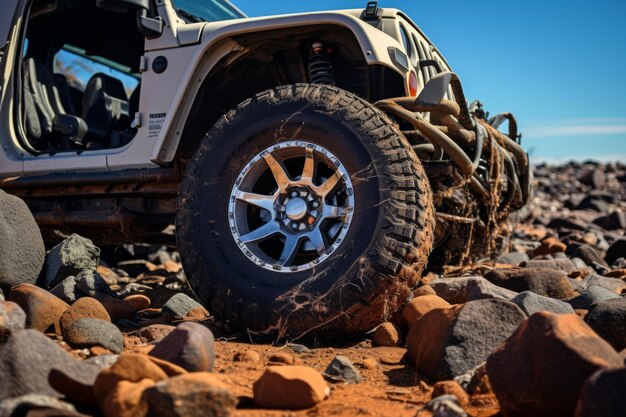 Jeep bianca parcheggiata sulle rocce