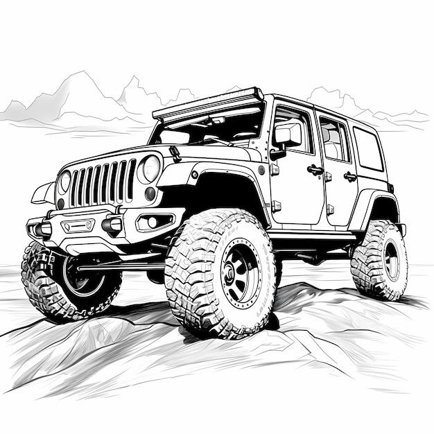 jeep wrangler colorazione libro stile su sfondo bianco ben composto