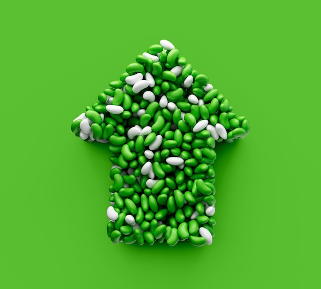 Jellybean verde che compone Freccia su sfondo isolato 3d'illustrazione